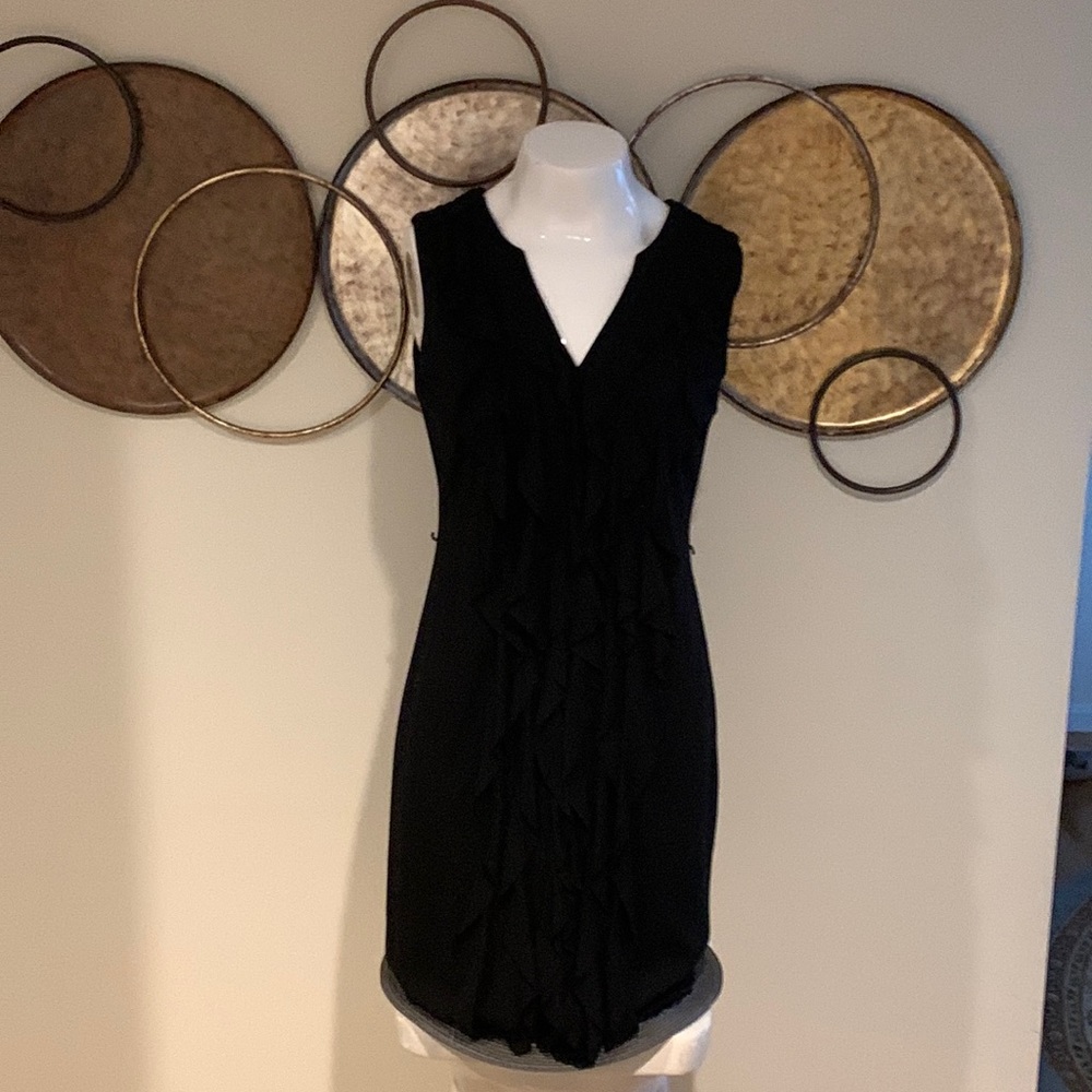 Calvin Klein - solid black sleeveless ruffled dress, size 4